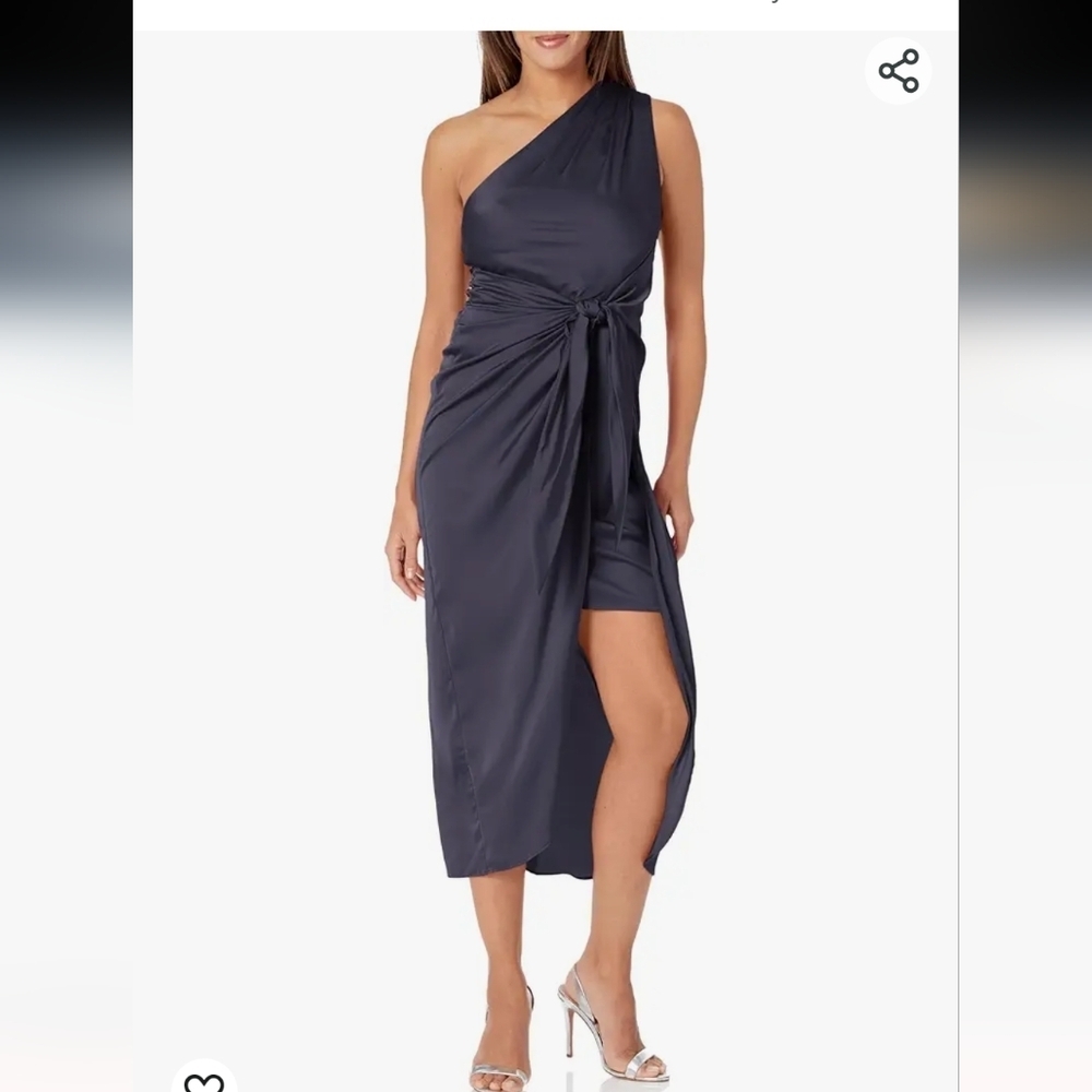 Donna Morgan one shoulder satin  tie waist wrap shirt dress